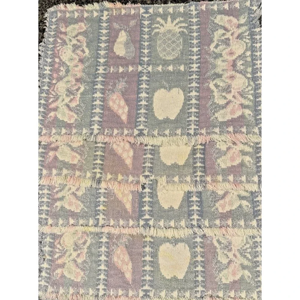 Vintage Woven Tapestry Placemats Set of 4 Fruit & Floral Motif Neutral Pastel